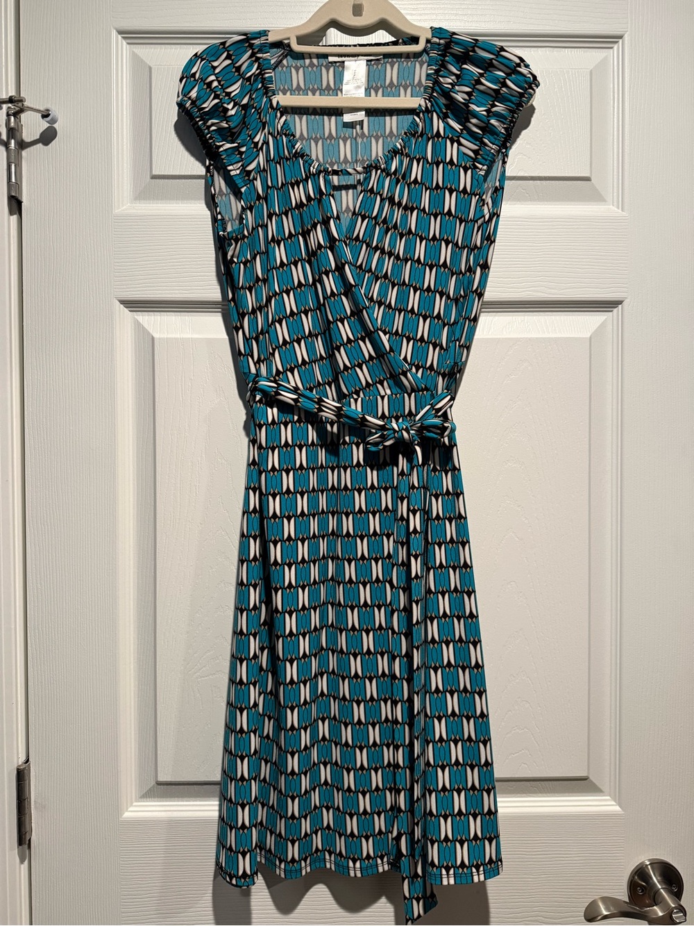 Laundry by Design Teal Black Geometric Faux Wrap Midi Dress